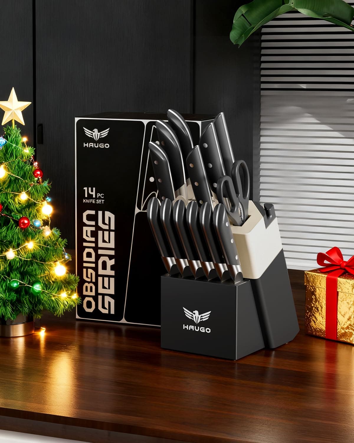 Haugo Kitchen Knife Set Block 14-Piece German Stainless Steel Full Tang - Thumbnail 7