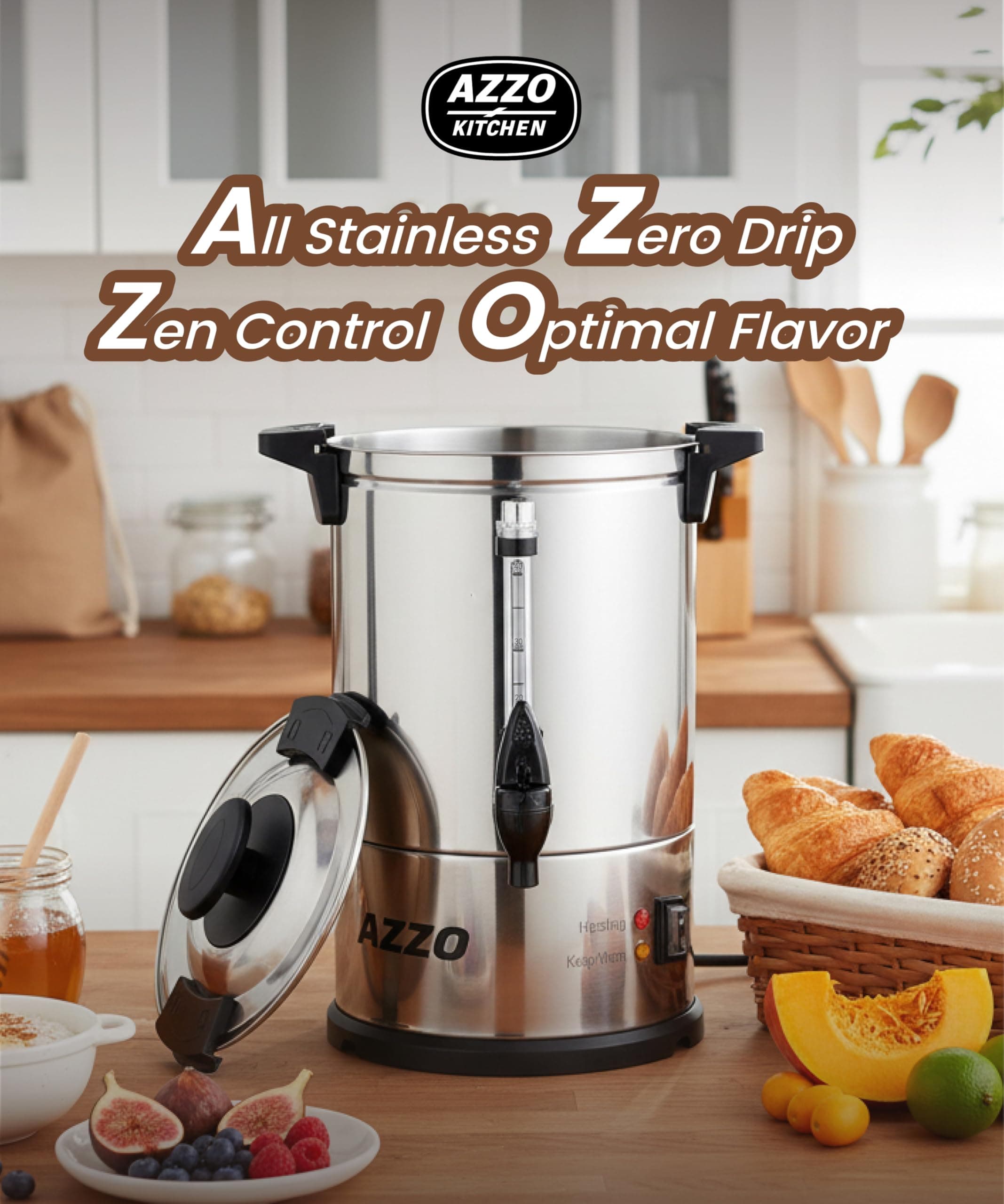 Azzo Kitchen Commercial Coffee Maker 40-Cup Large Coffee Urn Percolator Coffee - Thumbnail 9