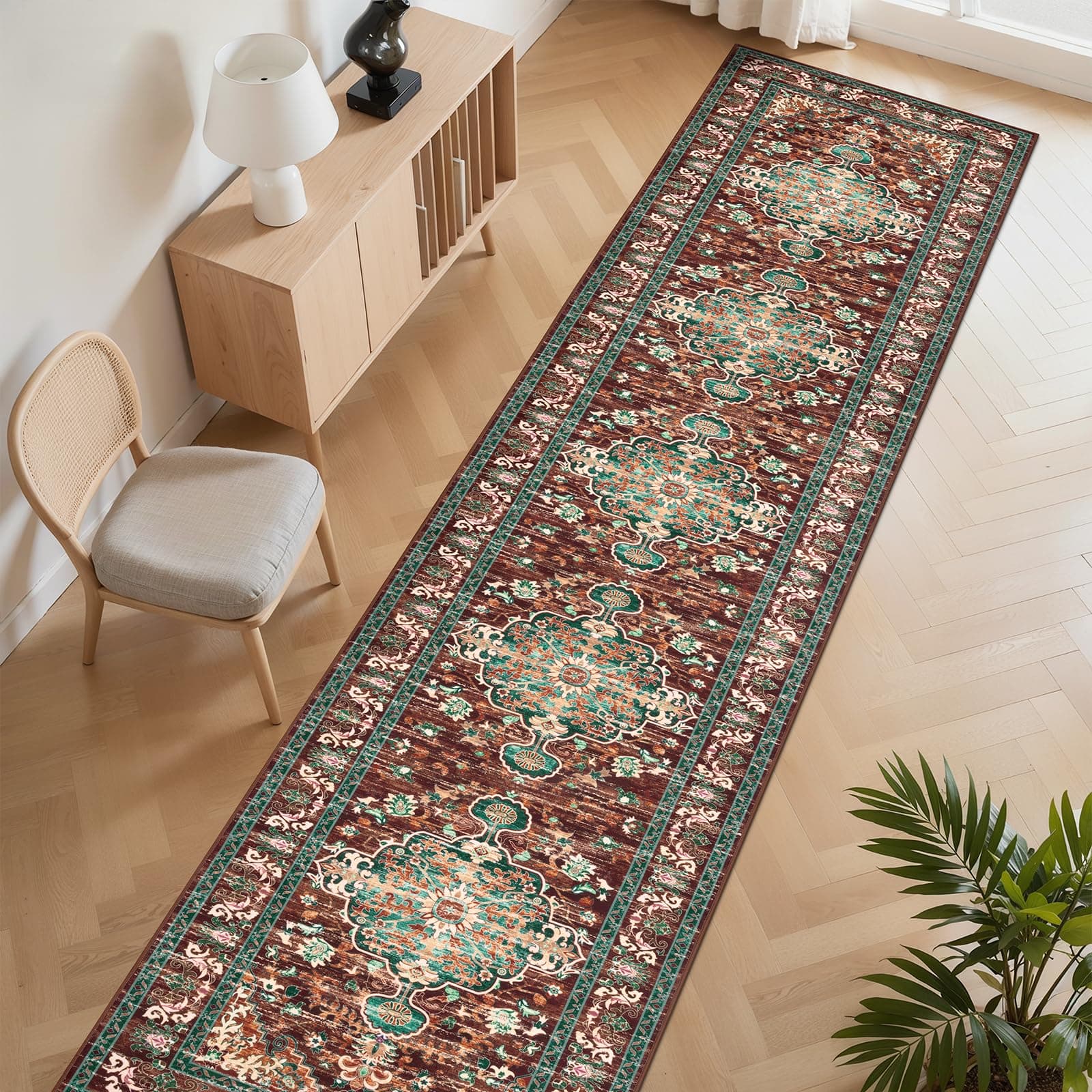 U'Artlines Uartlines 3 X 18 Boho Hallway Runner Rug Rust Non Slip Washable - Thumbnail 8