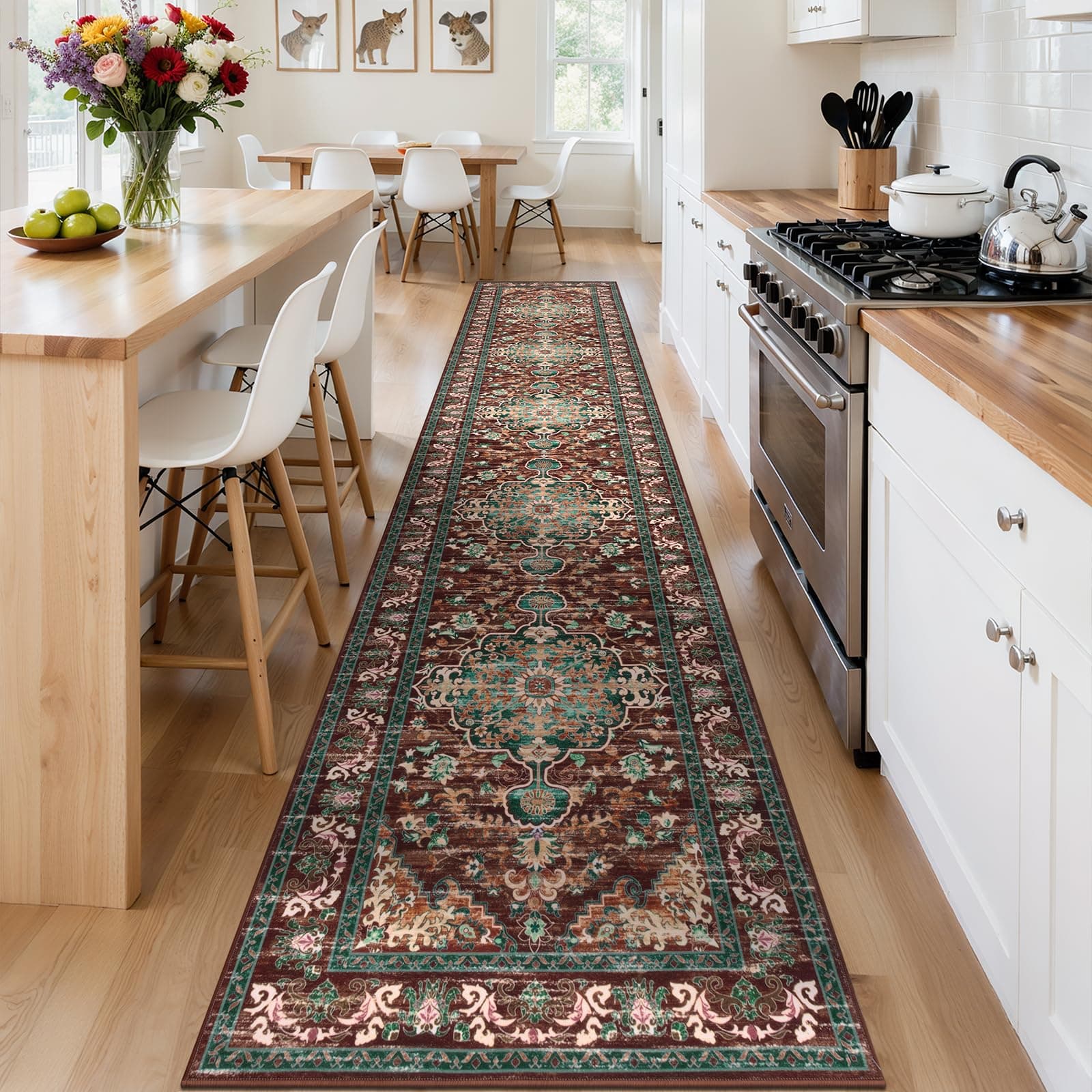 U'Artlines Uartlines 3 X 16 Boho Hallway Runner Rug Rust Non Slip Washable - Thumbnail 4