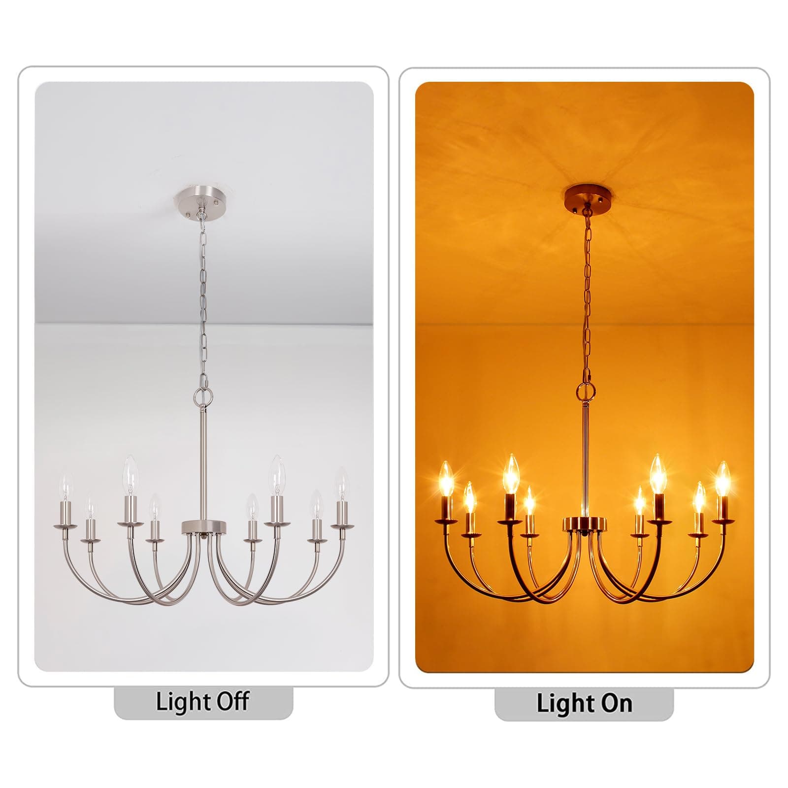 Puyveyor 8-Light Farmhouse Chandelier For Dining Room Brushed Nickel Chandelier - Thumbnail 6