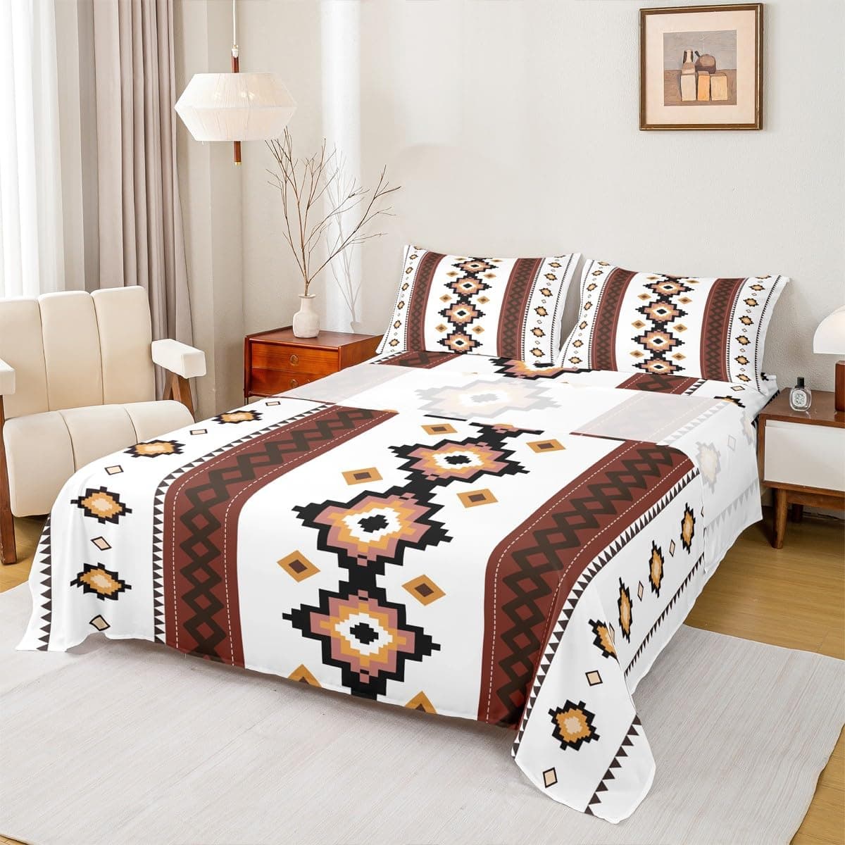 Castle Fairy Aztec Boho Sheets King 4Pcs Ethnic Bed Sheets Set Retro Exotic - Thumbnail 3