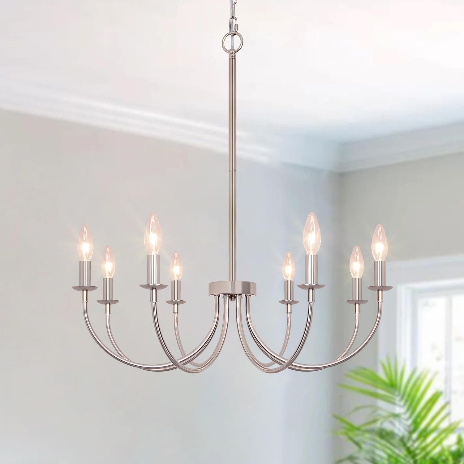 Puyveyor 8-Light Farmhouse Chandelier For Dining Room Brushed Nickel Chandelier