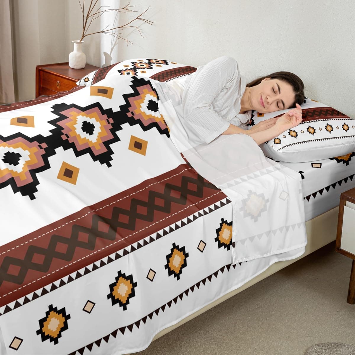 Castle Fairy Aztec Boho Sheets King 4Pcs Ethnic Bed Sheets Set Retro Exotic - Thumbnail 2