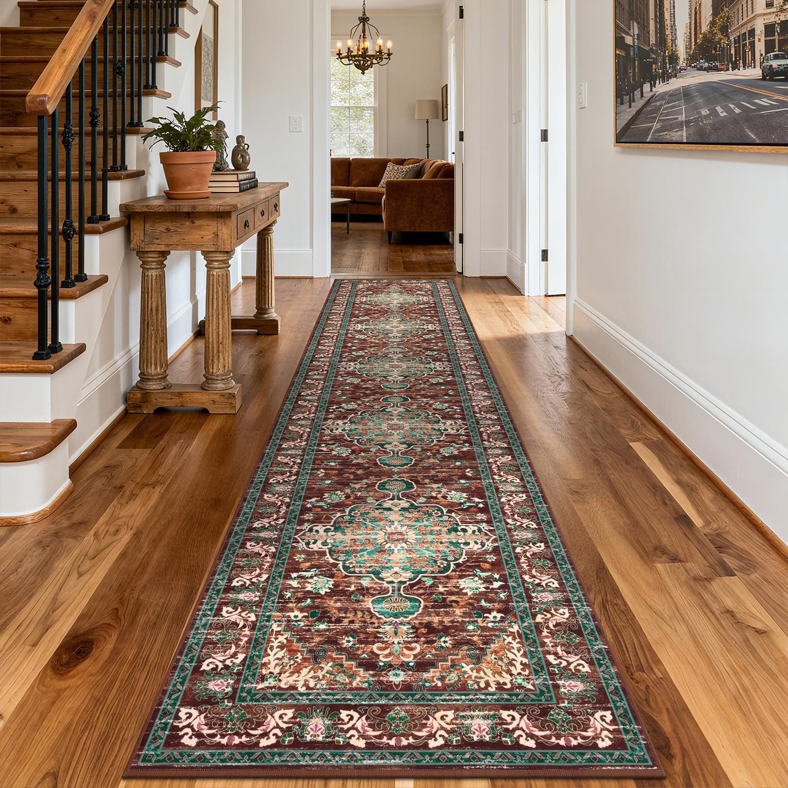 U'Artlines Uartlines 3 X 14 Boho Hallway Runner Rug Rust Non Slip Washable