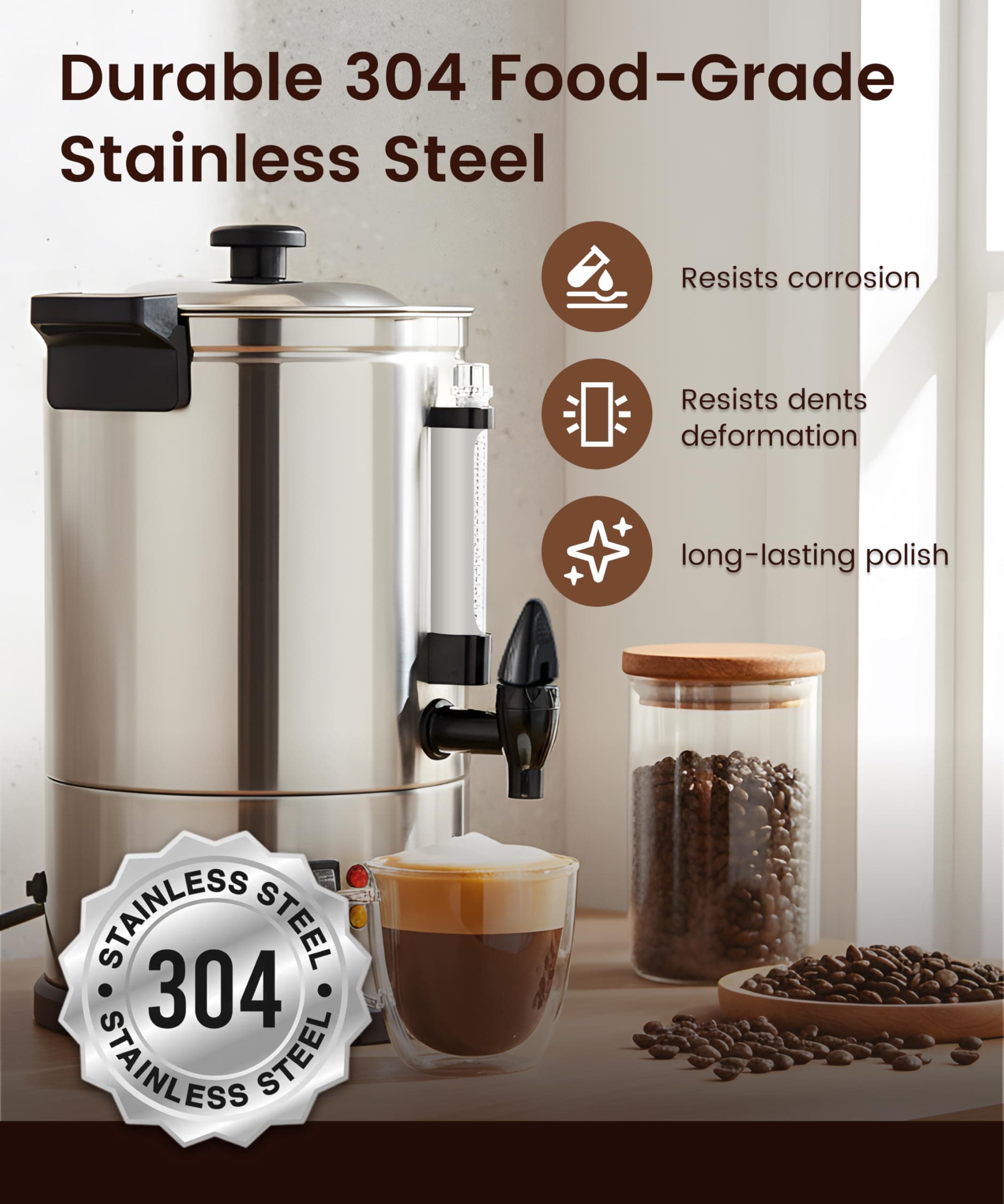 Azzo Kitchen Commercial Coffee Maker 40-Cup Large Coffee Urn Percolator Coffee - Thumbnail 2