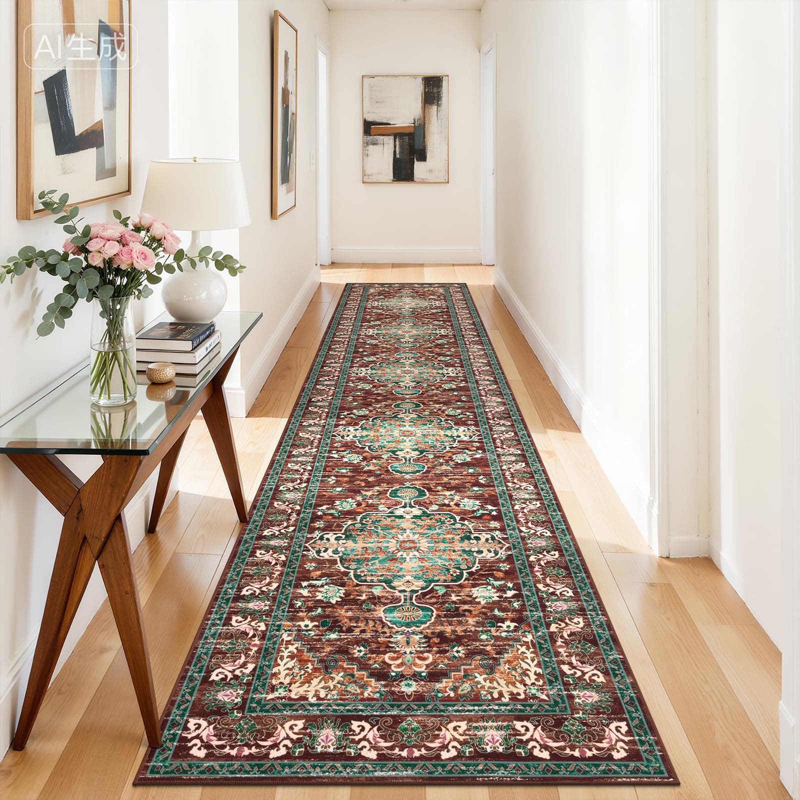 U'Artlines Uartlines 3 X 14 Boho Hallway Runner Rug Rust Non Slip Washable - Thumbnail 9