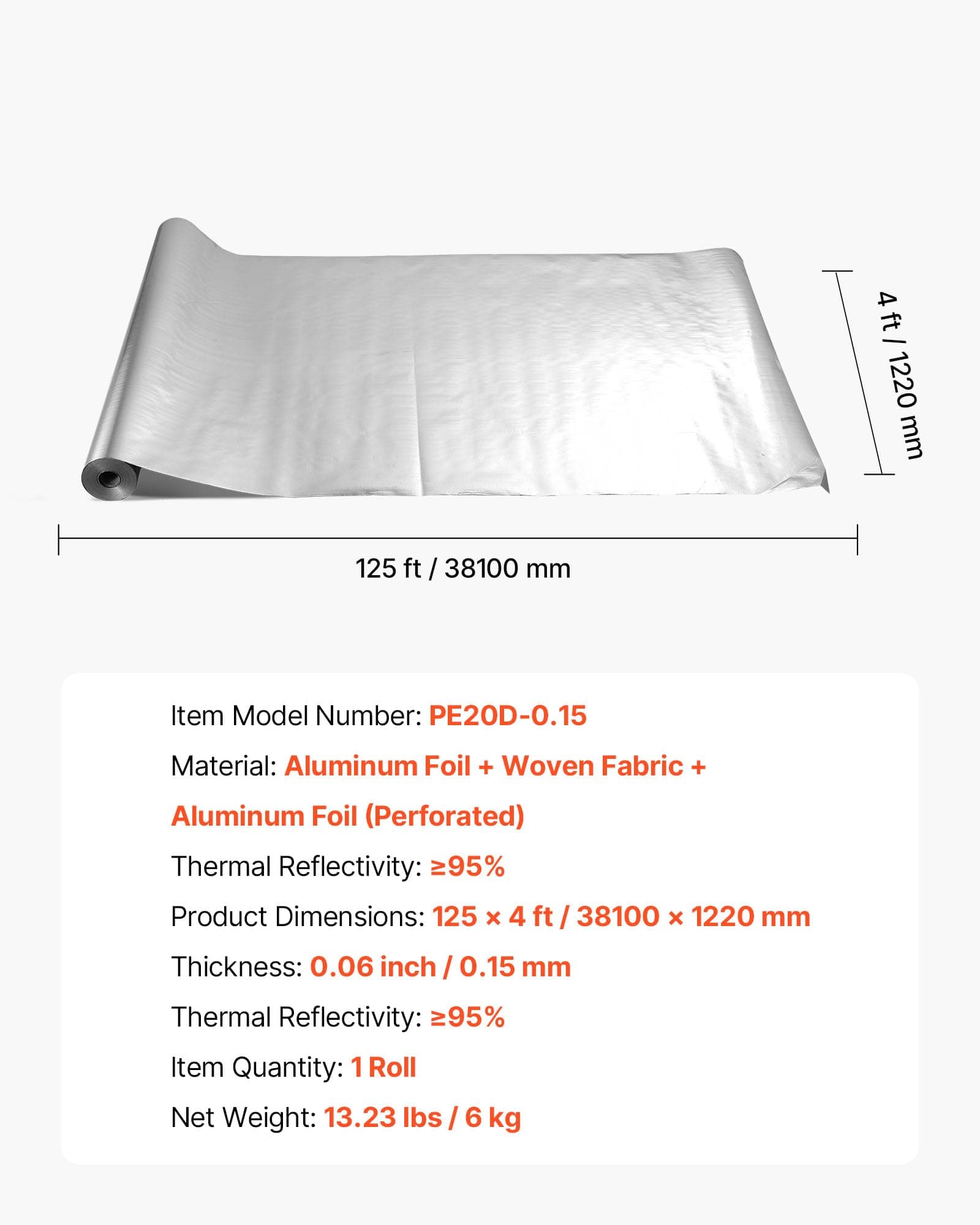 Vevor Double Reflective Insulation Roll Perforated Woven Fabric Radiant Barrier - Thumbnail 7