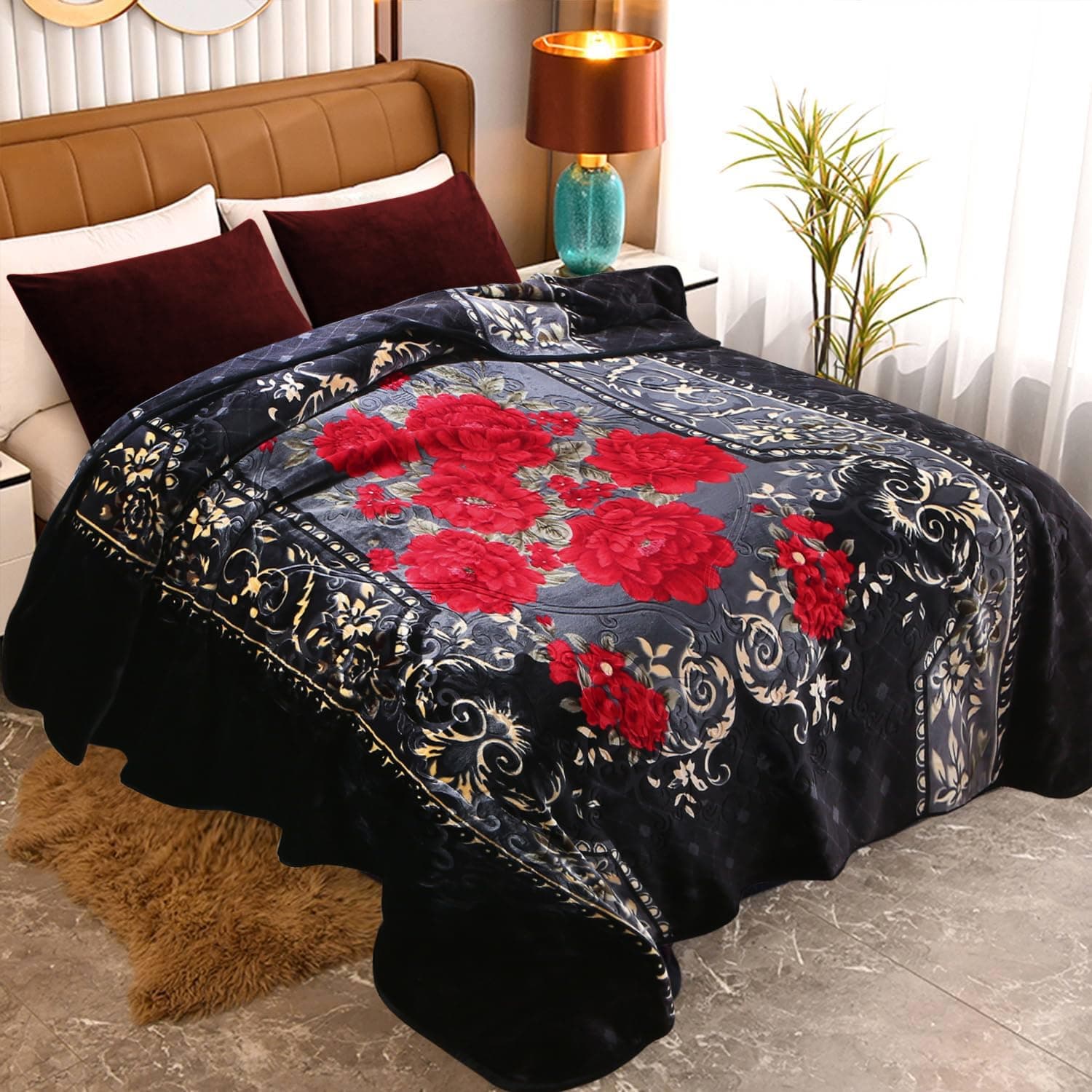 Jyk Plush Fleece Blanket King Size 85 X 95 9 Pounds Heavy Thick Raschel Winter - Thumbnail 2