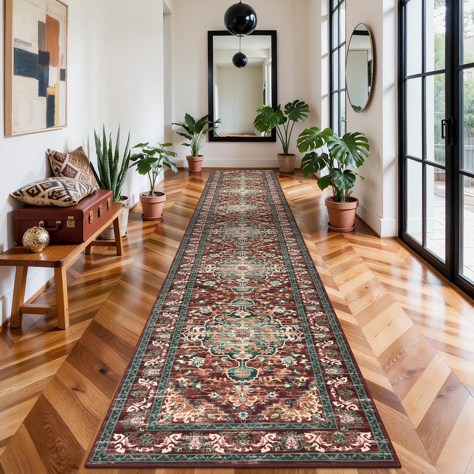 U'Artlines Uartlines 3 X 18 Boho Hallway Runner Rug Rust Non Slip Washable - Thumbnail 3