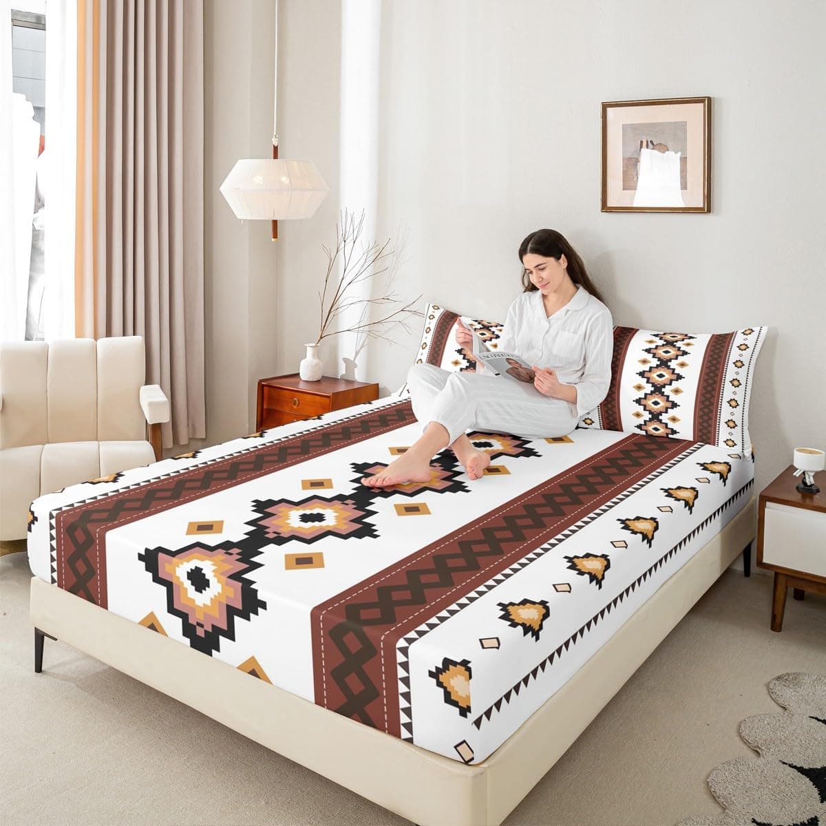 Castle Fairy Aztec Boho Sheets King 4Pcs Ethnic Bed Sheets Set Retro Exotic - Thumbnail 5