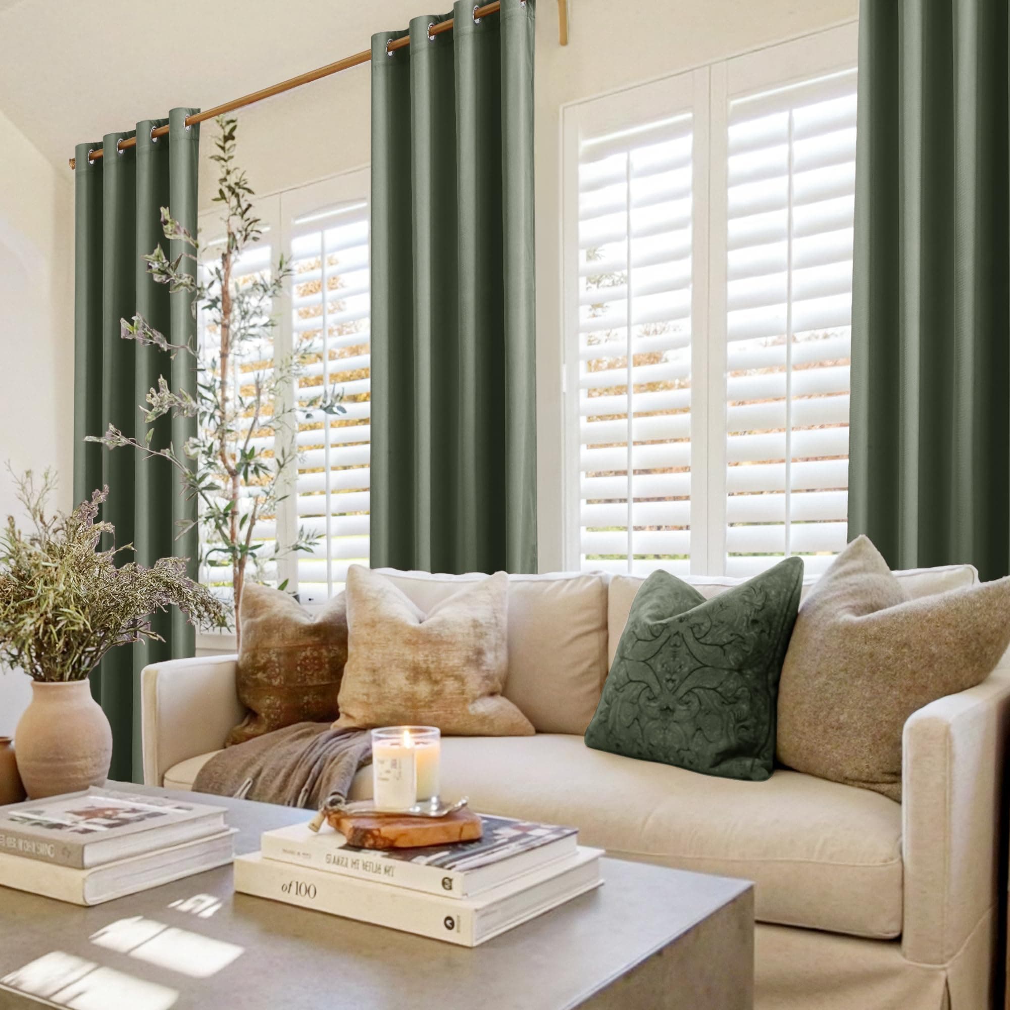 Nicetown Sage Green Velvet Curtains Drapes 108 Inch Long - Half Blackout - Thumbnail 3
