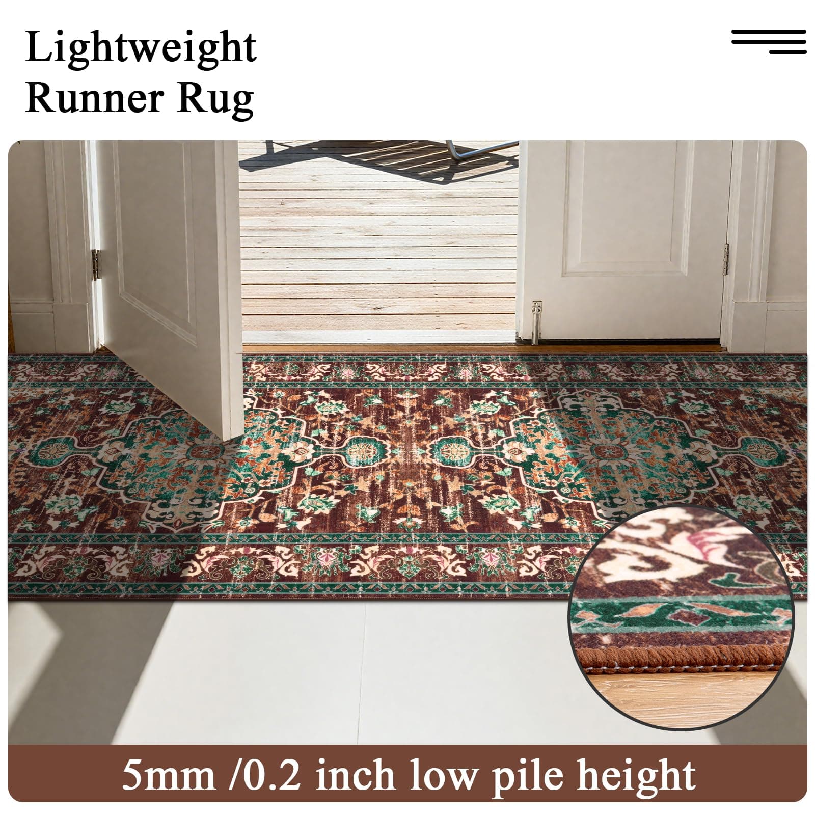 U'Artlines Uartlines 3 X 16 Boho Hallway Runner Rug Rust Non Slip Washable - Thumbnail 5