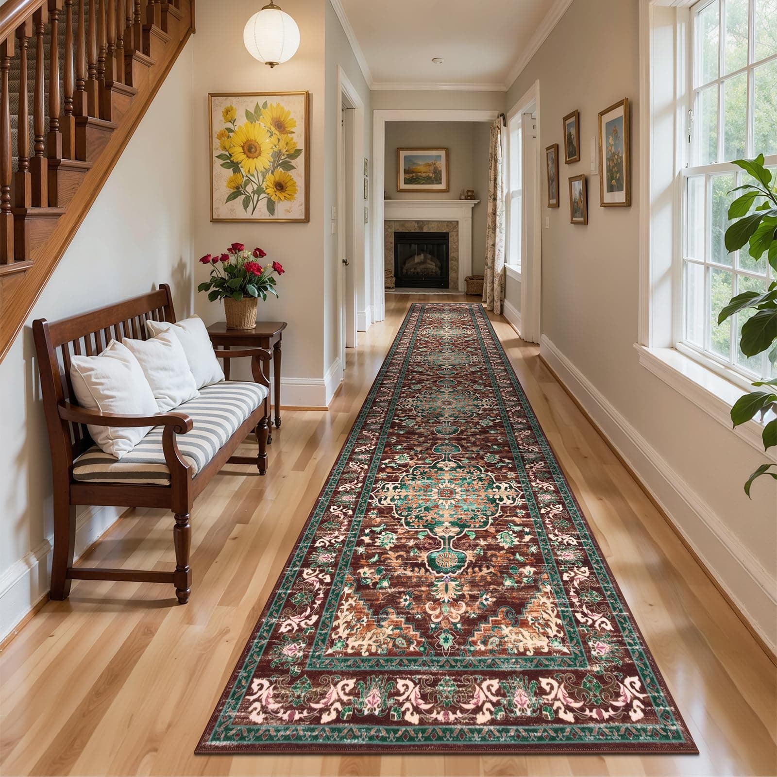 U'Artlines Uartlines 3 X 16 Boho Hallway Runner Rug Rust Non Slip Washable - Thumbnail 3