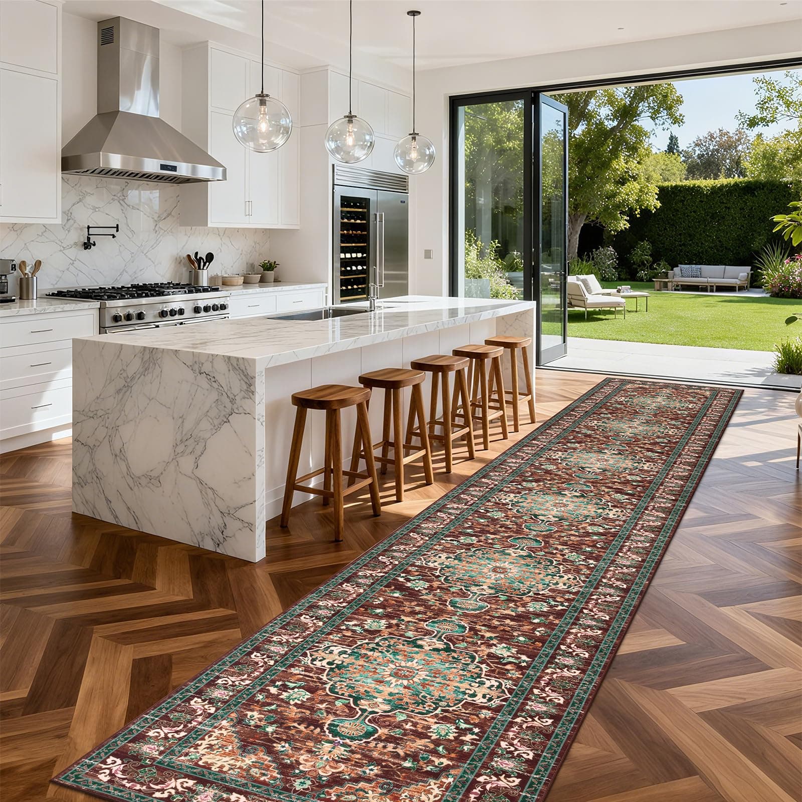 U'Artlines Uartlines 3 X 18 Boho Hallway Runner Rug Rust Non Slip Washable - Thumbnail 4