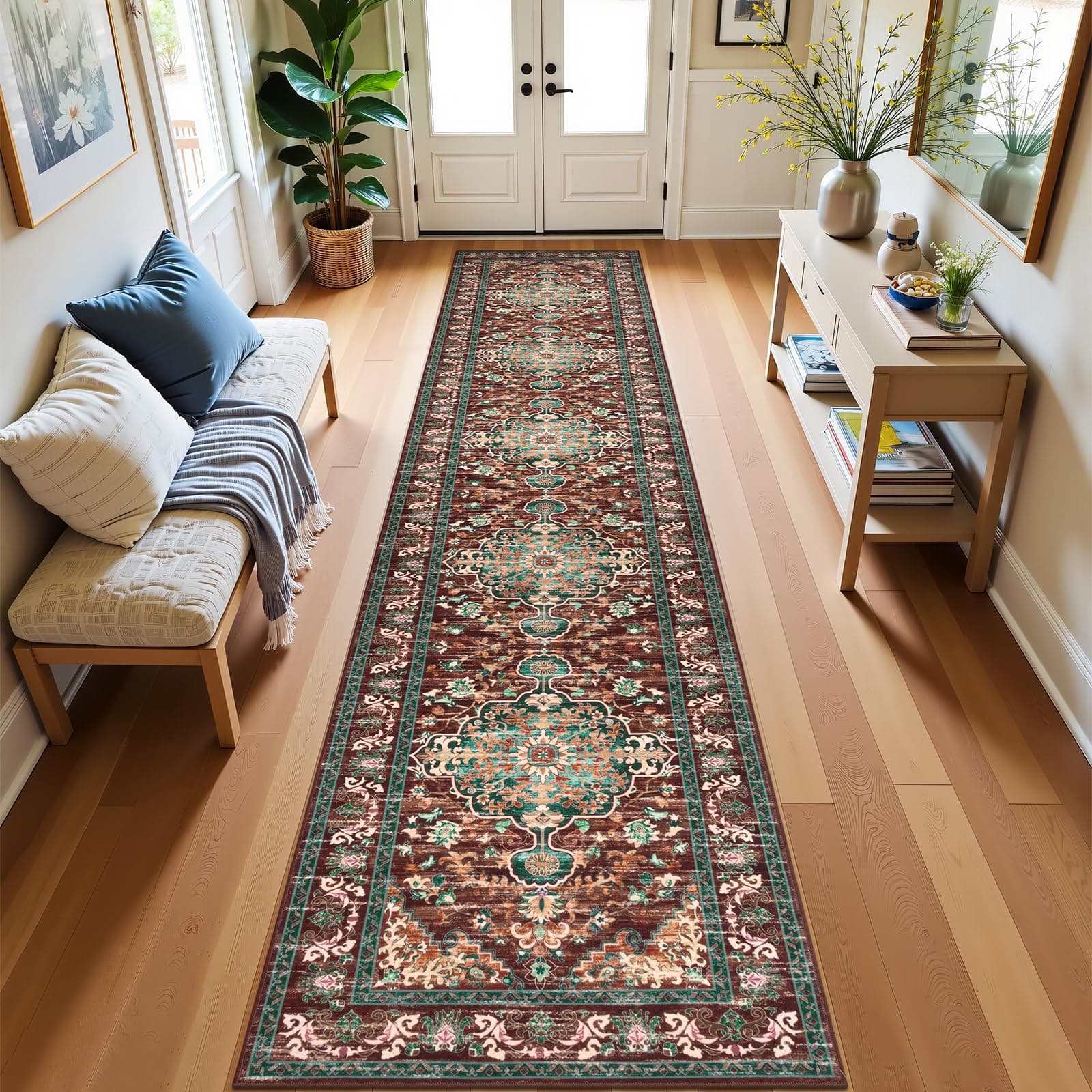 U'Artlines Uartlines 3 X 16 Boho Hallway Runner Rug Rust Non Slip Washable