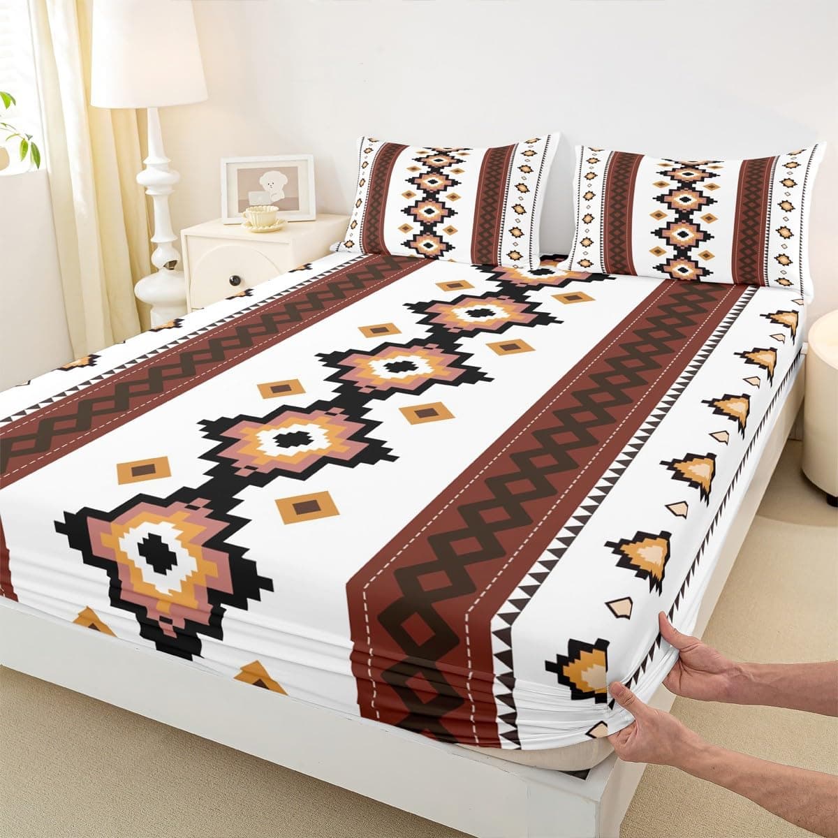 Castle Fairy Aztec Boho Sheets King 4Pcs Ethnic Bed Sheets Set Retro Exotic - Thumbnail 4