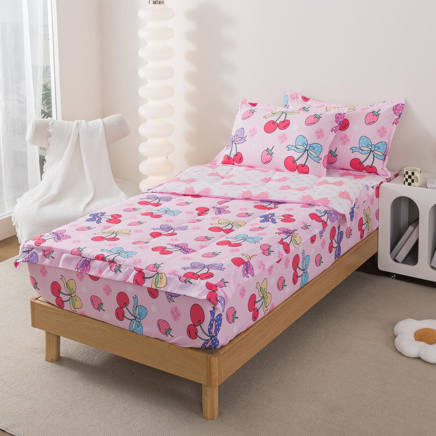 Qjmiaofang Zipper Bedding Twin Girls Cherry Bedding For Kids Zip Up Comforter - Thumbnail 3