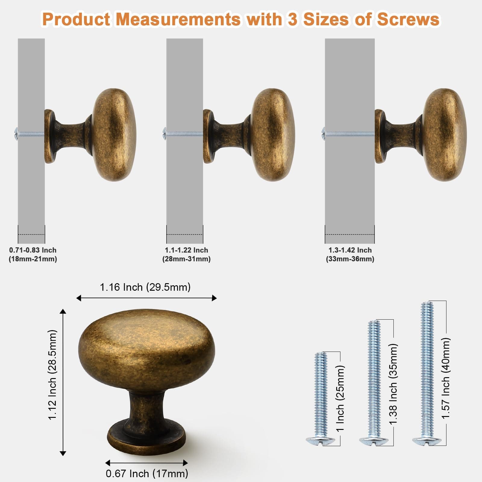 Probrico 30 Pack Antique Brass Cabinet Knobs 1-3/16 Inch29.5Mm Diameter Vintage - Thumbnail 4
