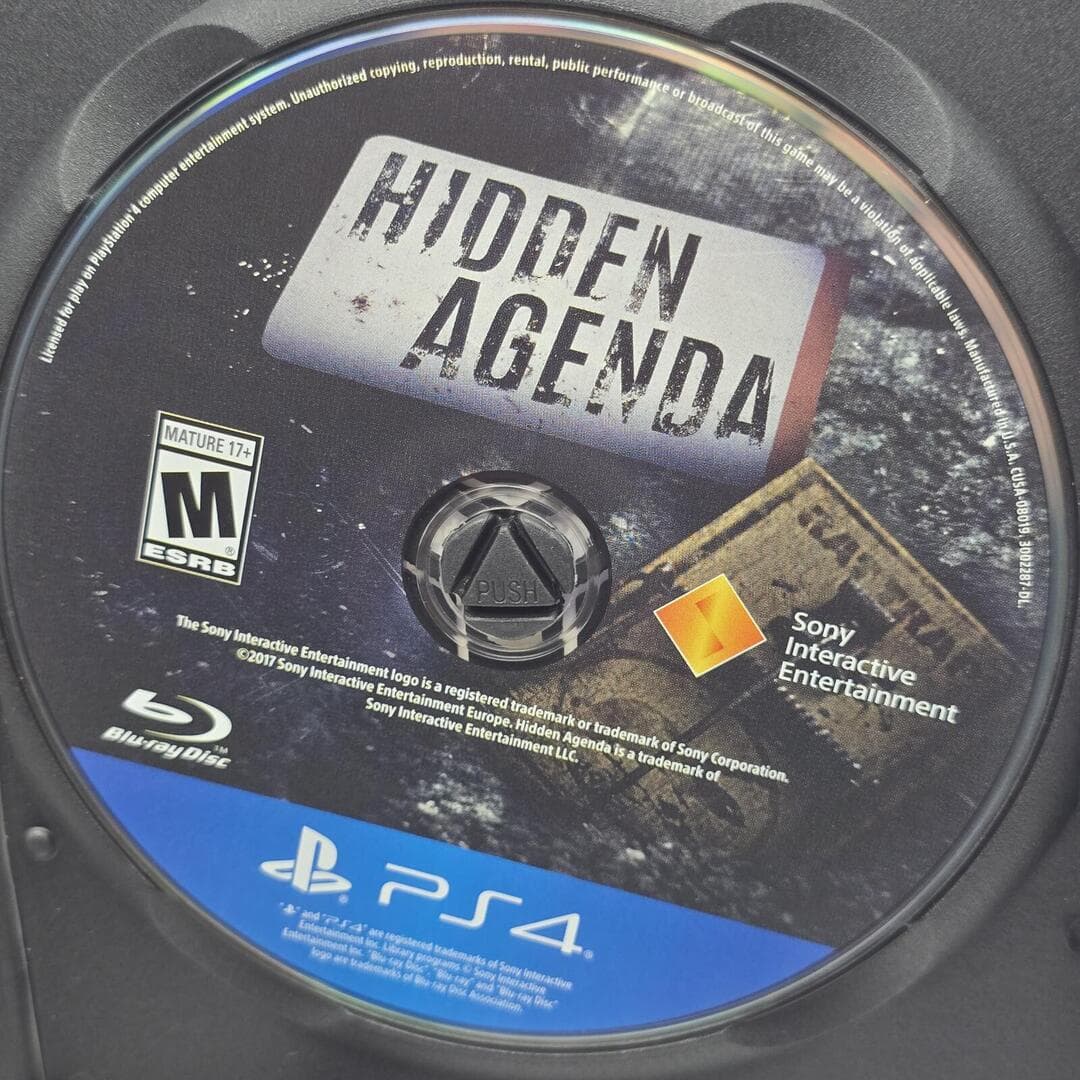 Hidden Agenda | PS4 PlayStation 4 - 2017 | Tested [Disc Only]