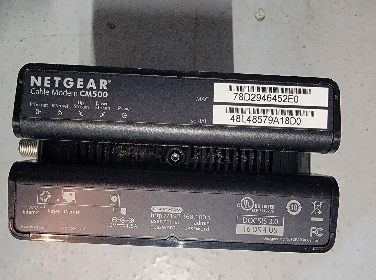 NETGEAR CM500 (CM500100NAS) Cable Modem 680 Mbps - Black - Thumbnail 3