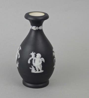 Wedgwood Black Basalt Greek Relief Small Bottle Vase Ceramic Matte Greek Figures - Thumbnail 4