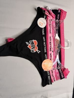 Hot Bottoms 5-Pack Women's Thong Panties L Cotton Stretch Love Multicolor - Thumbnail 3