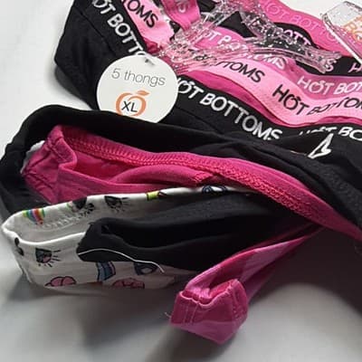 Hot Bottoms 5-Pack Women's Thong Panties XL Graphic Print Love Logo Multicolor - Thumbnail 3