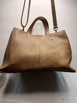 Brown Large Tote Shoulder Bag w/ Tassel Detachable Strap Zip Magnetic Closure - Thumbnail 2