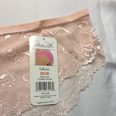 René Rofé Lingerie Women's Bikini Panties 3X Pink Floral Lace 2-Pack MPN - Thumbnail 2