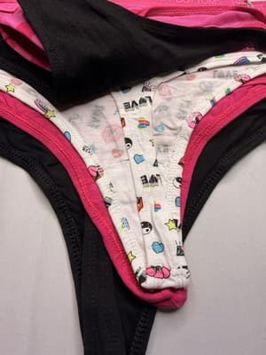 Hot Bottoms 5-Pack Women's Thong Panties L Cotton Stretch Love Multicolor - Thumbnail 5