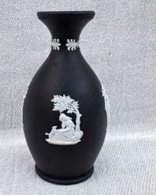 Wedgwood Black Basalt Greek Relief Small Bottle Vase Ceramic Matte Greek Figures - Thumbnail 5
