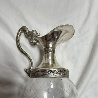 Made in Italy Victorian Silverplate Pitcher w/ Etched Cut Glass & Ornate Handle - Thumbnail 6