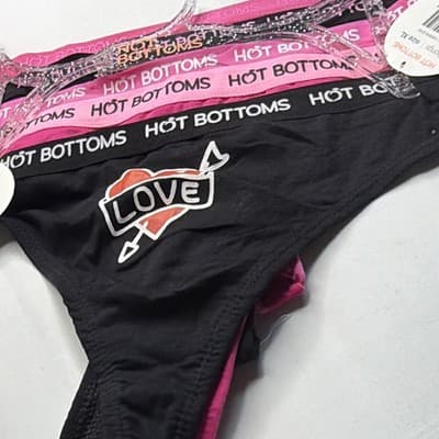 Hot Bottoms 5-Pack Women's Thong Panties XL Graphic Print Love Logo Multicolor - Thumbnail 2