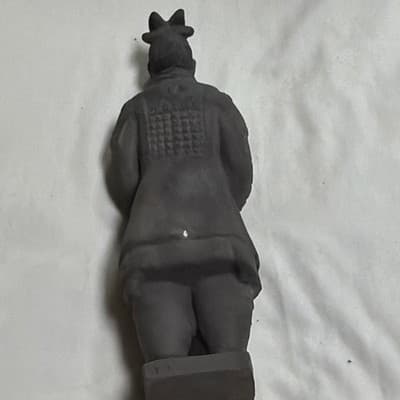 Chinese Terracotta Warrior Style Figurine Statue, Gray Base w/ Gold Characters - Thumbnail 3