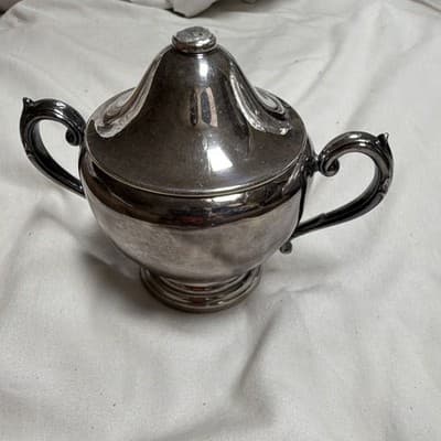Antique Silverplate Covered Sugar Bowl w/ Lid & Double Handles - Thumbnail 2