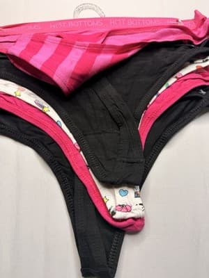 Hot Bottoms 5-Pack Women's Thong Panties L Cotton Stretch Love Multicolor - Thumbnail 4