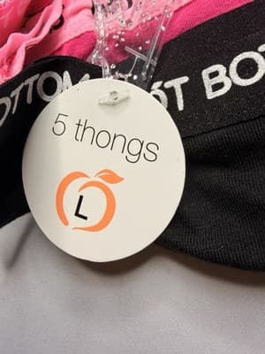 Hot Bottoms 5-Pack Women's Thong Panties L Cotton Stretch Love Multicolor - Thumbnail 10