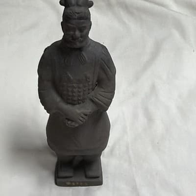 Chinese Terracotta Warrior Style Figurine Statue, Gray Base w/ Gold Characters - Thumbnail 4