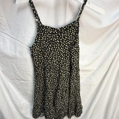 Art Class Girls Floral Sundress Square Neck Button Front L 10/12 Black Yellow - Thumbnail 3