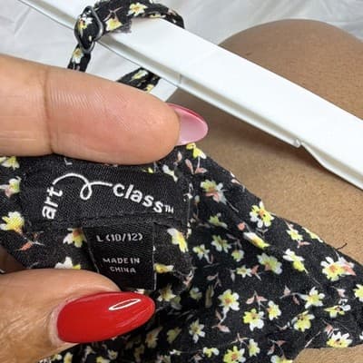 Art Class Girls Floral Sundress Square Neck Button Front L 10/12 Black Yellow - Thumbnail 4