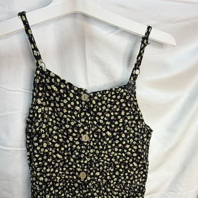 Art Class Girls Floral Sundress Square Neck Button Front L 10/12 Black Yellow - Thumbnail 2
