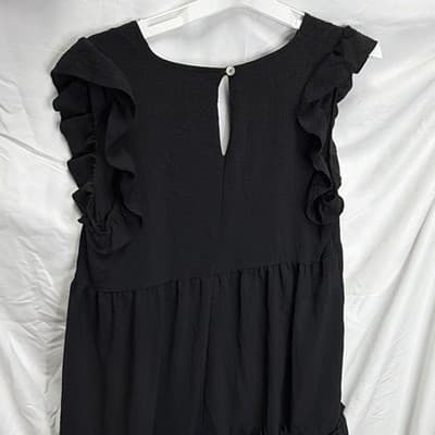 Altar'd State Women’s Black Solid Ruffle Sleeveless V-Neck Mini Dress M - Thumbnail 3