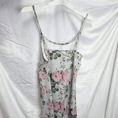 Women’s Floral Full Slip, Size M, White/Pink/Green, Adjustable Straps - Thumbnail 2