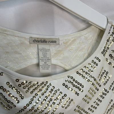 Charlotte Russe Women's White/Gold Geometric Sequin Cut-Out Back Sheath M - Thumbnail 2