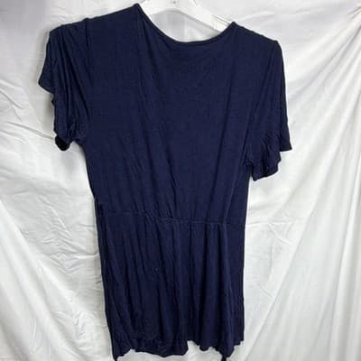 Fashion Nova Navy Blue Solid Wrap Tie Short Sleeve Romper Regular L - Thumbnail 4
