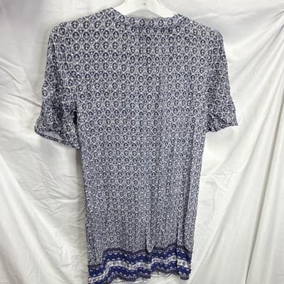 Old Navy Women's Blue White Geometric Ruffle V-Neck Short Sleeve Blouse XS - Thumbnail 4