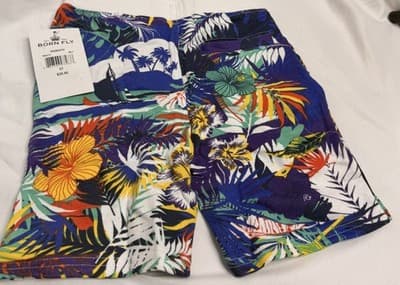 Born Fly Boys Swim Trunks 3T Tropical Floral Print Multicolor Cotton/Poly - Thumbnail 2