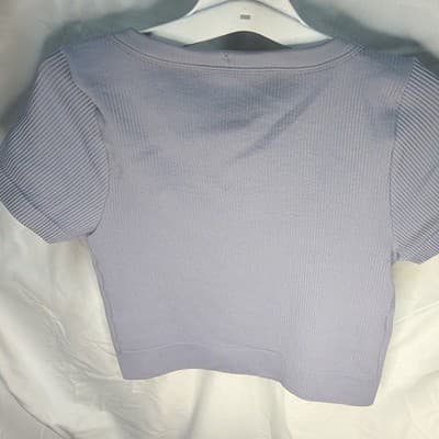 Wild Fable Women's Blue Ribbed V-Neck Short Sleeve Cropped Stretch Tee M - Thumbnail 3