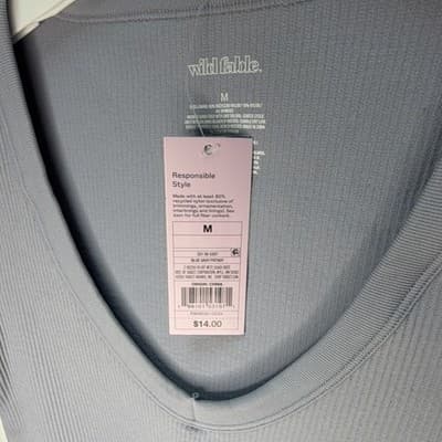 Wild Fable Women's Blue Ribbed V-Neck Short Sleeve Cropped Stretch Tee M - Thumbnail 2